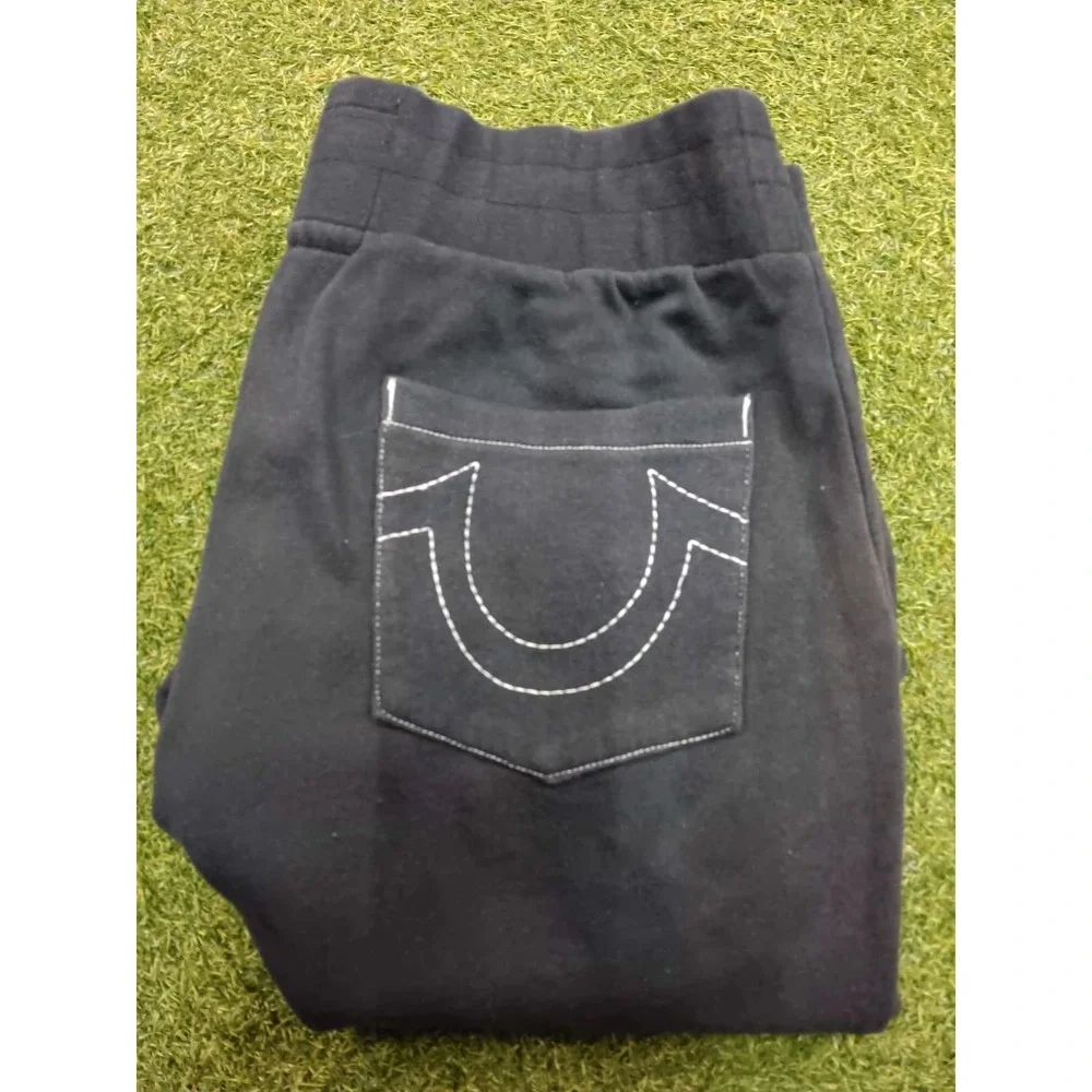True Religion World Tour Jogger Pants‎ Mens Medium Black Tapered Leg Drawstring
